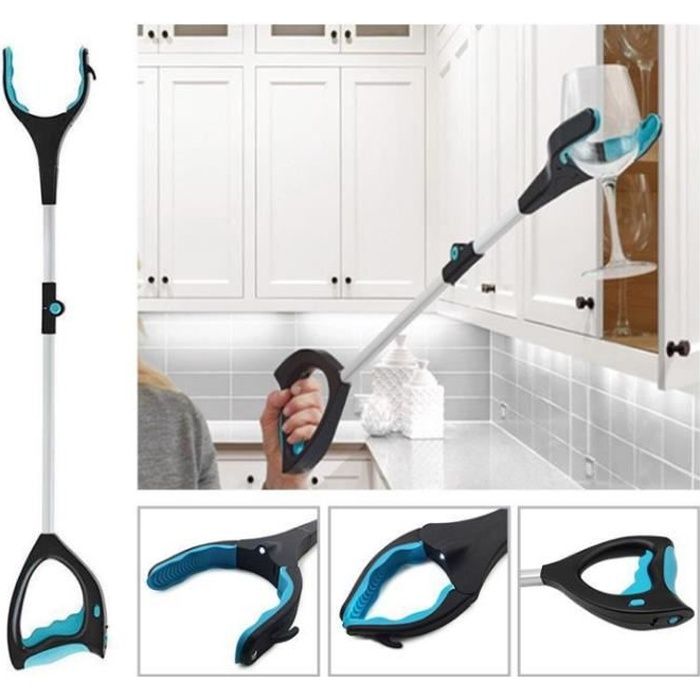 Pince Ramassage Extension Pliable Outil d'aide en Aluminium avec Pince en Caoutchouc Extension à Bras Long pour (Avec lumière)