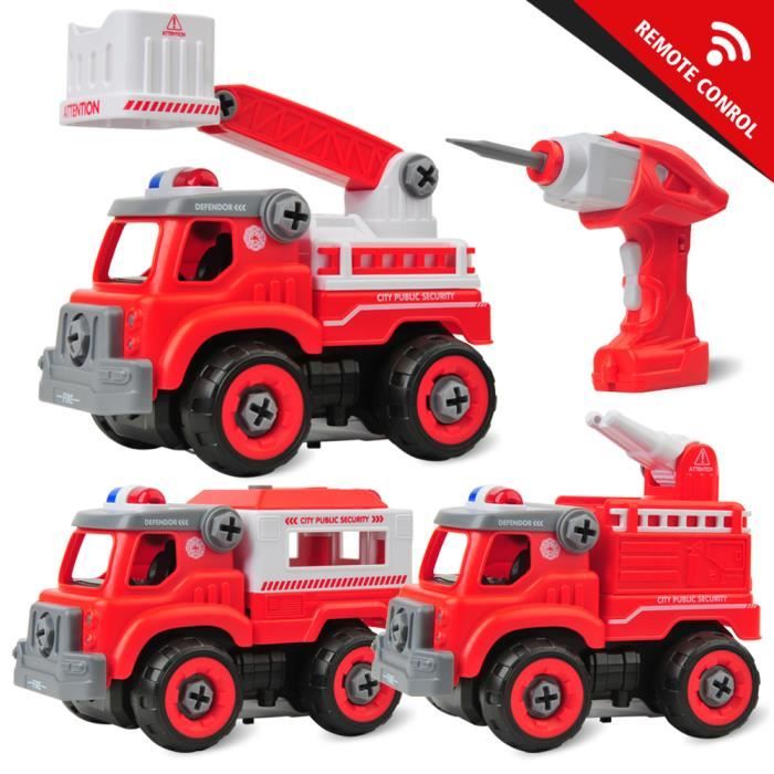 Jouet télécommandée Mini Voiture Démonter et Assembler Camion DIY 3 en 1 voiture de pompiers Véhicules Kit pour Enfant Jeu éducatif