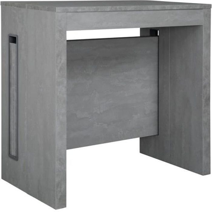 Table console extensible EXTENSIA finition Béton jusqu'Ã 8 couverts avec allonges intégrées gris Bois Inside75