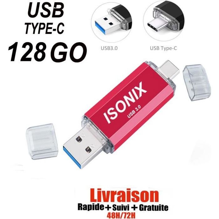 Clé USB 128 GO Type C OTG USB Flash Drive pour appareils Android/PC ROUGE