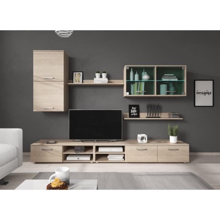 Ensemble meuble TV HITCH couleur bois avec leds