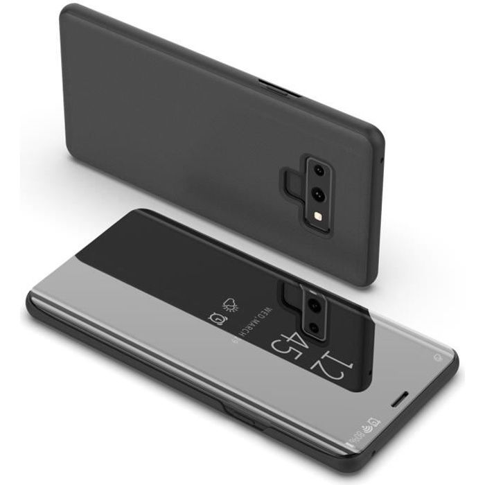Clear View Housse Etui Samsung Galaxy Note 9 6.4- ,Flip Folio Ultra-Mince Translucide Miroir Smart Cover Noir