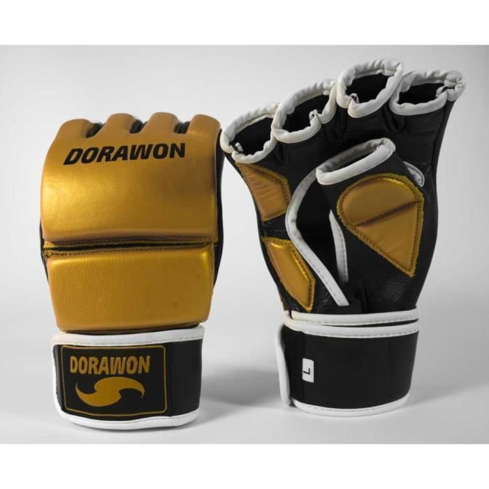 Gants de MMA cuir professionnel FRESNO or et noir par Dorawon