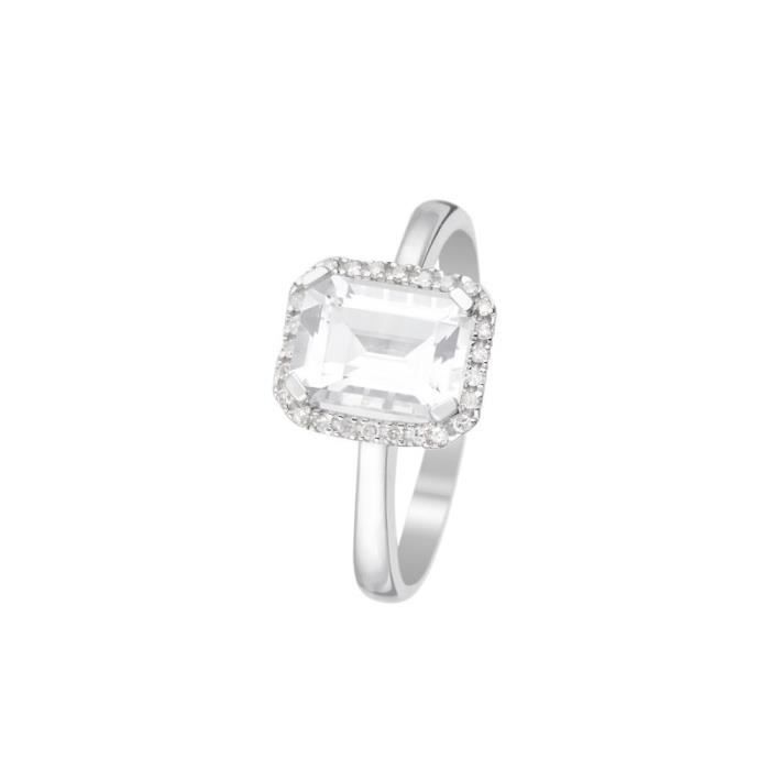 Bague Or Blanc Diamant et Topaze