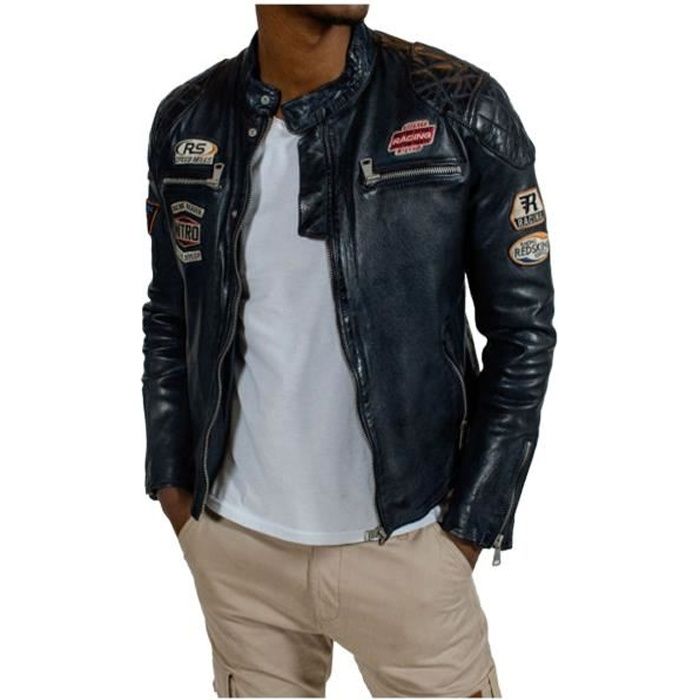 Blouson en cuir Nitro Barcelona Redskins ref 51965 Marine