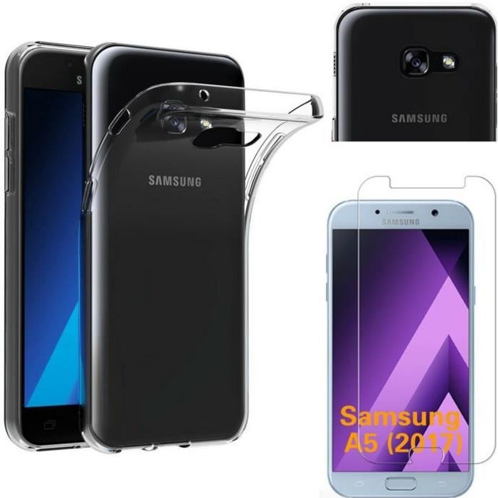 Coque Samsung Galaxy A5 2017 A520 - Silicone Transparent + Verre Trempé Film Protection Ecran [Phonillico®]