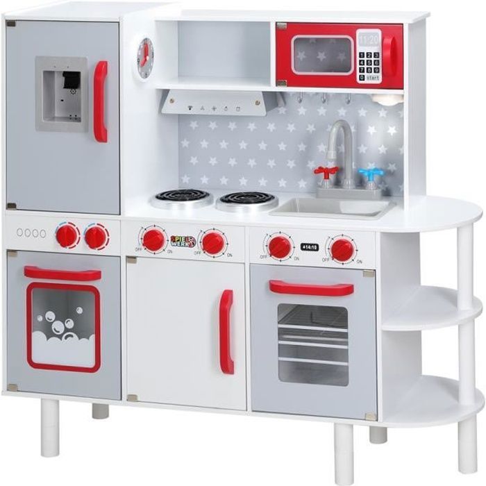 Cuisine pour enfants en bois 91x33x86/92 cm dinette cuisinière réglable hauteur 38 accessoires jeu éducatif enfant jouet d’imitation