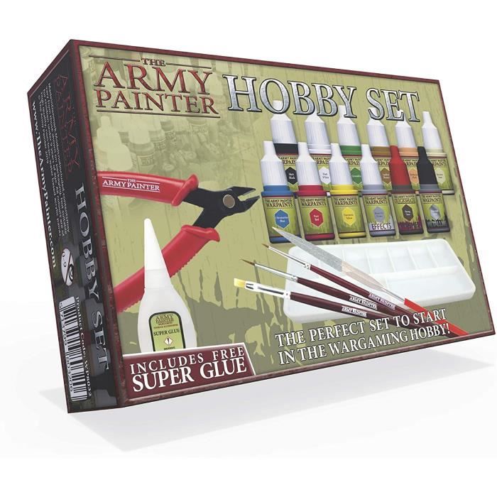 The Army Painter Hobby Set 2019 | 12 Peintures Acryliques, 3 pinceaux Hobby Brush, Accessoires, Outils et Colle adaptés la Peinture