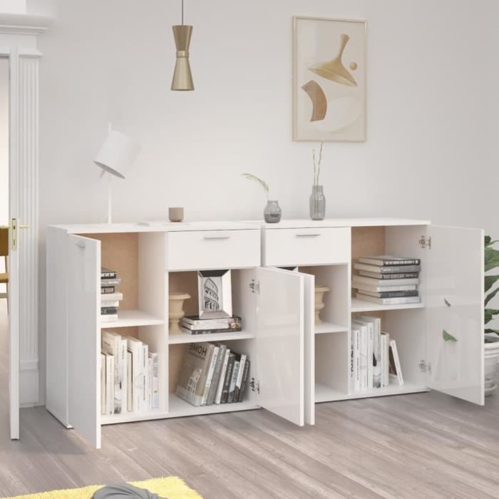 Buffet Blanc brillant 160x36x75 cm Aggloméré YIN2