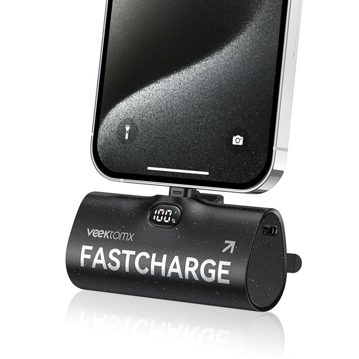 VEEKTOMX Batterie Externe iPhone 5000 mAh, Mini Power Bank PD 20W Charge Rapide, Petit Portable Chargeur intégré Connecteur, Noir