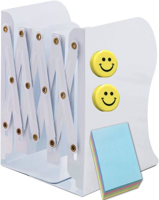Paire De Serre-livres Réglables En Métal Blanc (10 à 41 Cm) - Anti-dérapant, Pour étagères, Bureau, Bibliothèque