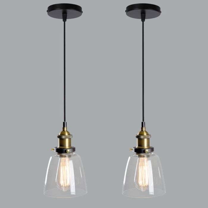 WOTTES Verre Rétro Suspension Luminaire Industrielle Vintage Lustre Eclairage de Plafond Lampe Design Transparent Ø14CM 2PCS