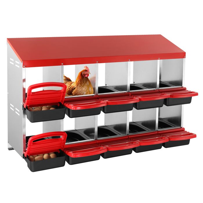 Meilleurs prix pour Pondoir à Poules-VEVOR-1320x525x790 mm-10 Compartiments-avec Plate-forme de Repos-pour Différentes Races de Poules