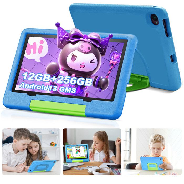 Tablette Tactile 10 Pouces 12 Go RAM 256 Go ROM/1TB TF Tablette Enfants Android 13 GMS Contrôle Parental Kid-Proof Étui-Blue
