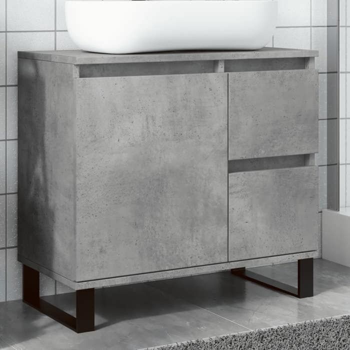 VidaXL Armoire De Lavabo Salle De Bain Gris Béton 65x33x60 Cm - Meuble Rangement Sous Lavabo