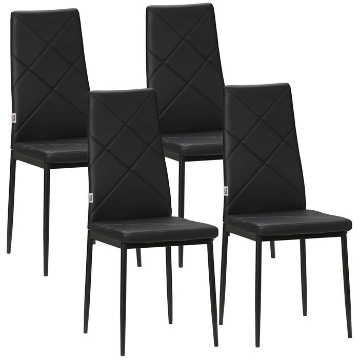 Lot de 4 chaises de salle à manger - HOMCOM - avec dossier haut revêtement synthétique et pieds en acier - noir