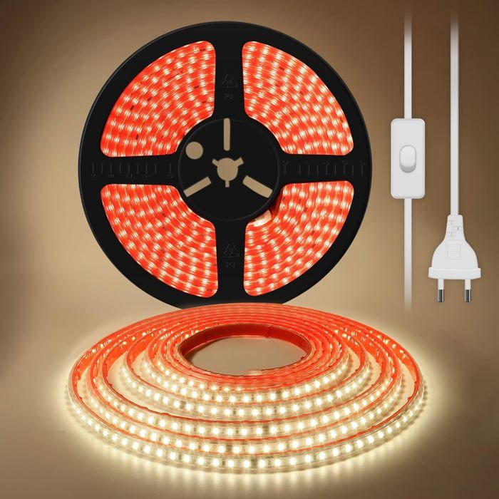 Pcning Bandeau LED 10M Auto Adhesif 220V 10 Metre Ruban LED Puissant IP67 Etanche Strip Light Blanc Chaud 3000K