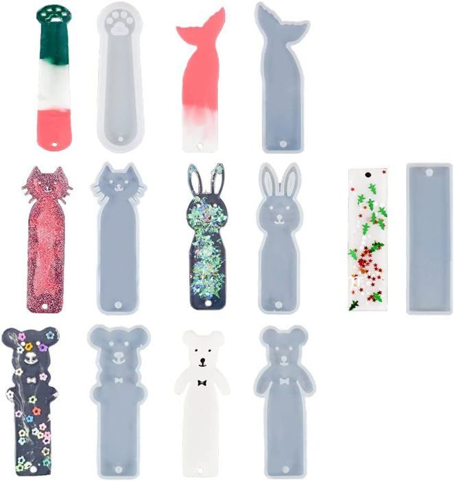 10 Moules Silicone Marque-pages Résine + 100 Pompons Colorés - DIY Bijoux, Déco, Cadeaux Personnalisés - 6