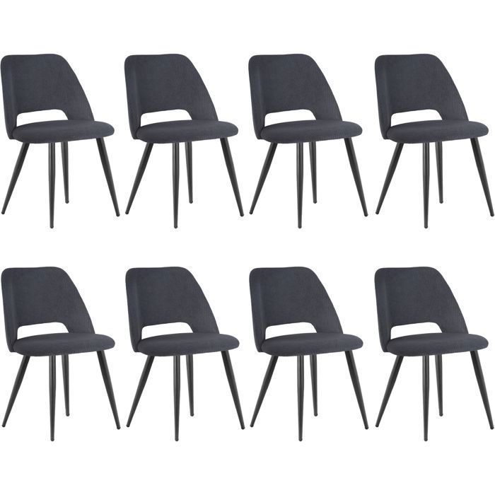 WAFTING Lot de 8 Chaises de Salle à Manger en Velours Chaise Rembourrée avec Pieds Indépendants Gris Noir