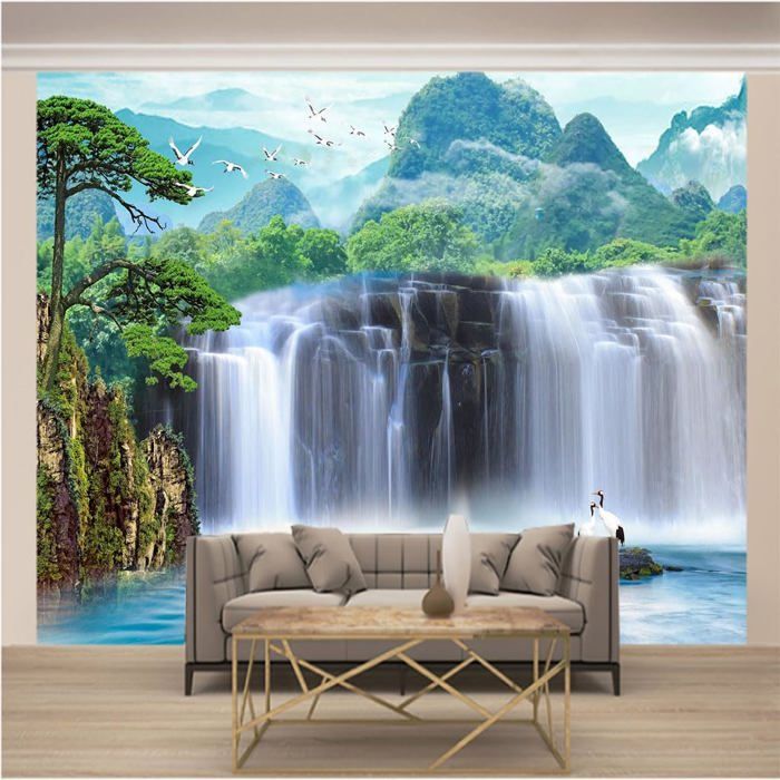Papier Peint 3D Mural Paysage De Cascade De Forêt Photo Peintures ...