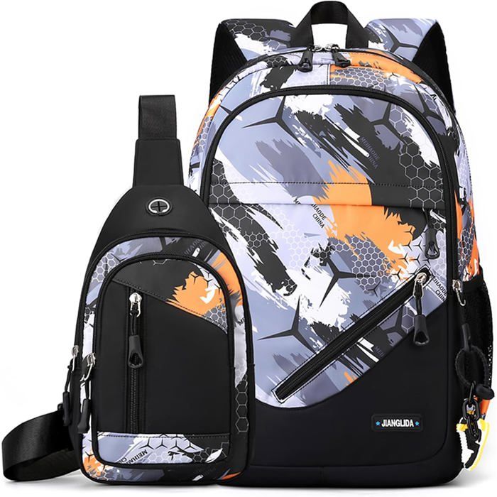 Tanou Sac a Dos College ado Garcon Set de 2 Pièces, Grande Cartable Garcon Primaire Sacs à Dos pour Enfant Impermeable, Sac Ecole Renforcé en Nylon pour Garçons 9 à 16 Ans