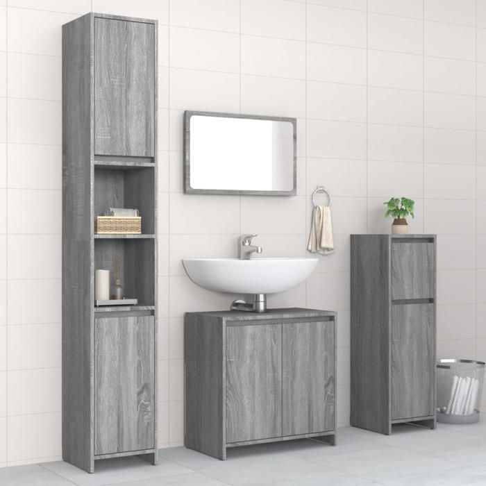 FAF-NEUF* Ensemble de meubles de salle de bain 4 pcs - Armoire sur pied/de sol - Sonoma gris - JUIN98248741