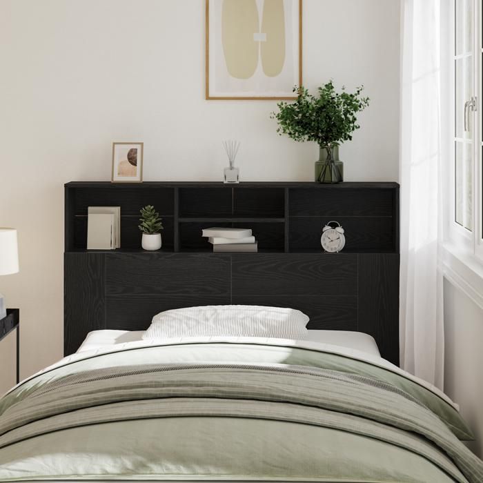 (Noir) Armoire tête de lit Pout lit universel - SUIKUN - - noir chêne 140 x 19 x 103 5cm fabriquée en bois dingénierie. Mgnifiqu