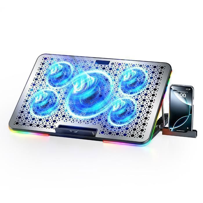 Support Refroidisseur LS2 Pour PC Portable (9" à 17") - 6 Ventilateurs 70mm Réglables - Inclinaison 5 Positions - Alimentation USB - LEDs Bleues - 5