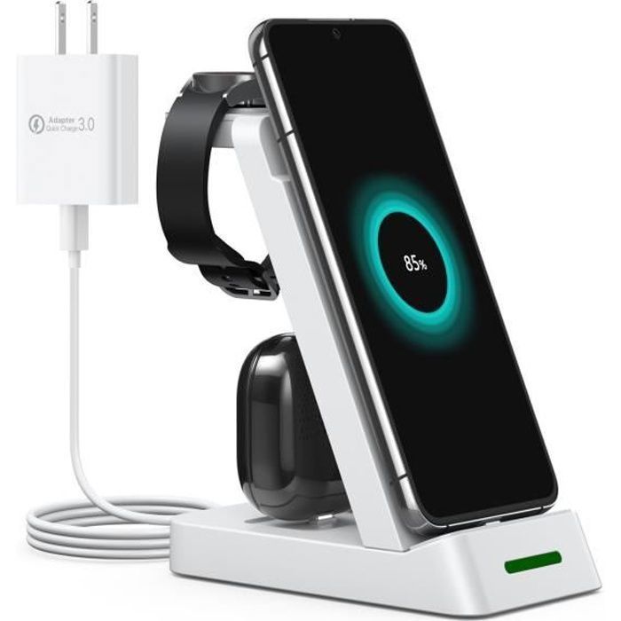INF Chargeur sans fil 3-en-1 pour téléphone montre intelligente Samsung écouteurs White-keeper