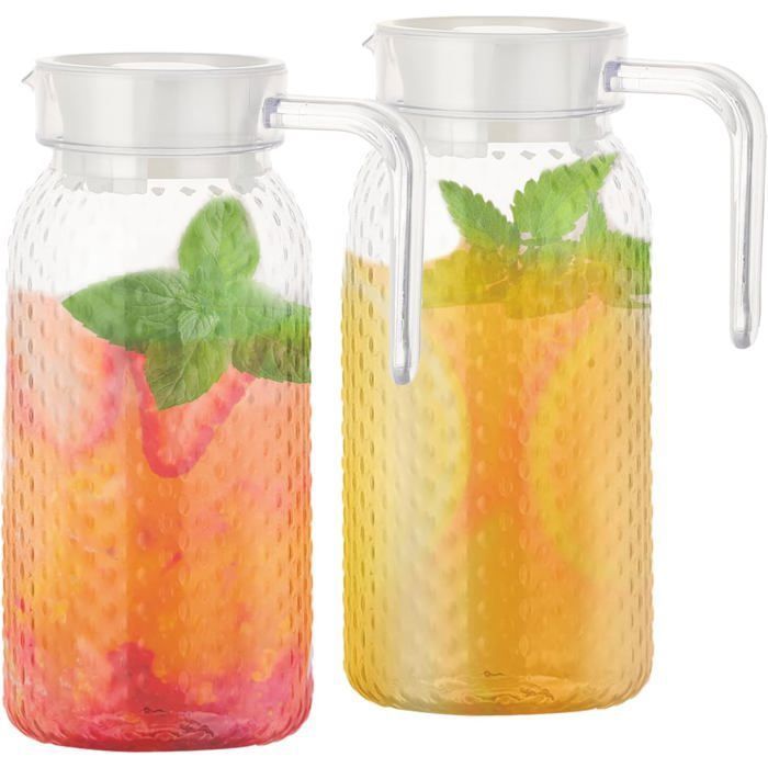 2x Pichet à Eau/pichet à Jus Transparent/vert Avec Couvercle 1 Litre En Plastique Pichet Etroit Qui Tient Dans La Porte Du Refrigerateur
