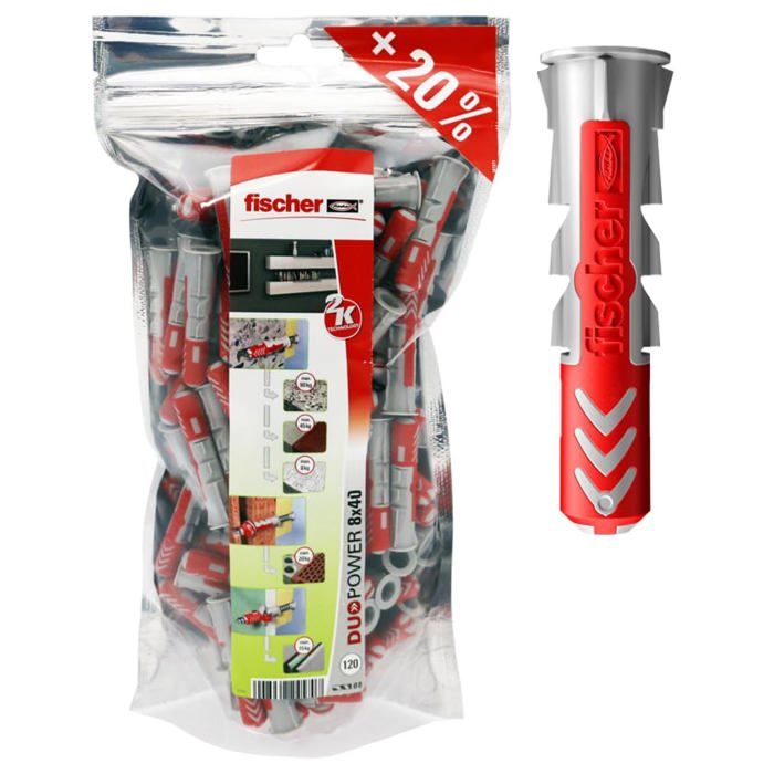 Chevilles fischer DuoPower 8x40 Bi matière matériaux 120 pièces