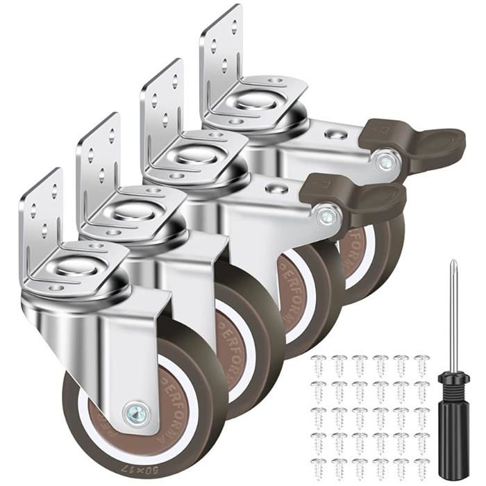 4 pièces Roulettes Pivotantes Ø45mm - Mod 1500 Platine en Acier Charge Maximale par Roue ROUE