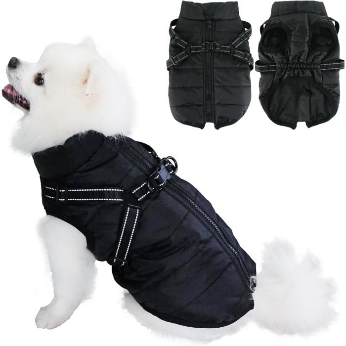 Comparer les prix de Manteau dhiver pour chien - VETOBIOL - Imperméable - Trou de harnais - Noir - S - Coupe-vent - Tour de cou 28 cm