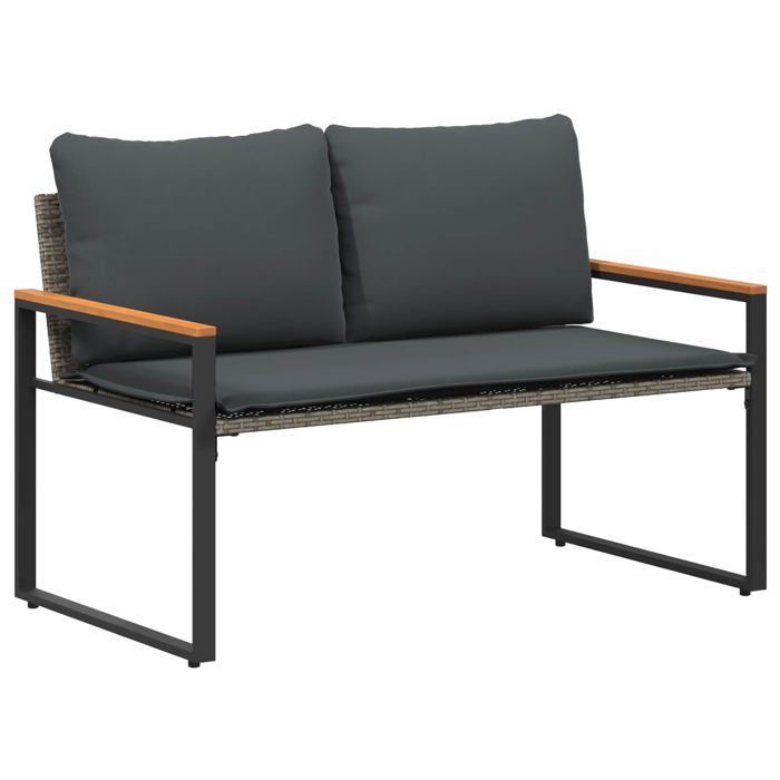Banc en rotin pour jardin - vidaXL - Gris et Gris foncé - 115x65x72 cm - Résistant aux UV - Résistant aux intempéries