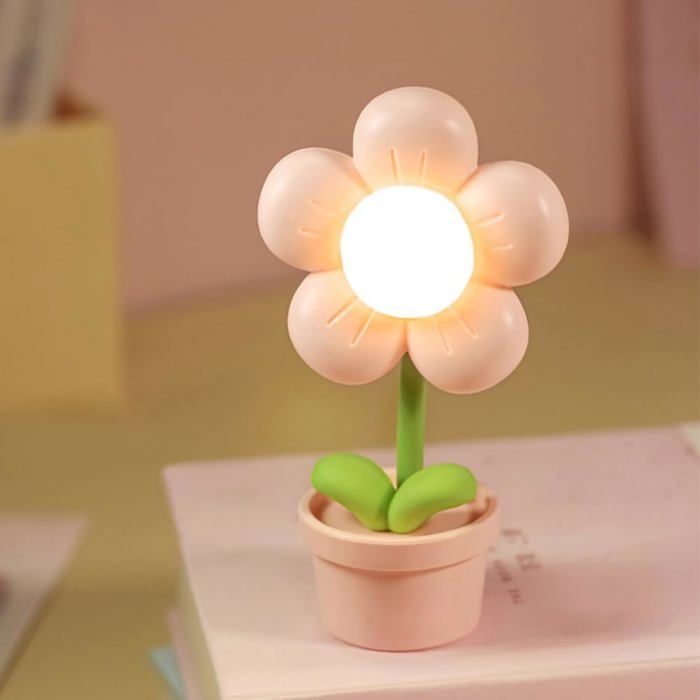 Mini lampe de chevet en forme de fleur de dessin animé lampe de décoration de bureau LED portable réglable à piles