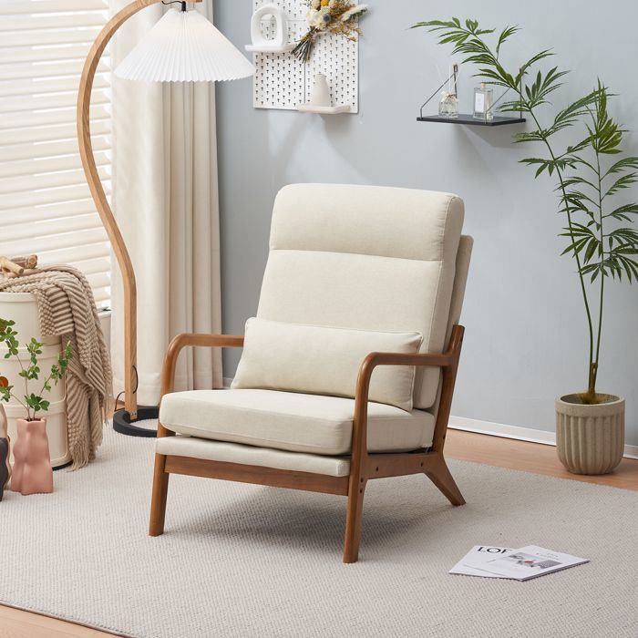 ALIGHTUP Fauteuil de Salon Fauteuil Lounge Fauteuil Relax Scandinave Dossier Haut 65×88×93cm Crème