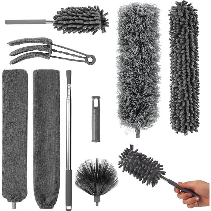 9 Pièces Plumeau Poussiere Telescopique Tete De Loup Telescopique Extensible jusquà 250 cm Poussiere Plumeau Lavable