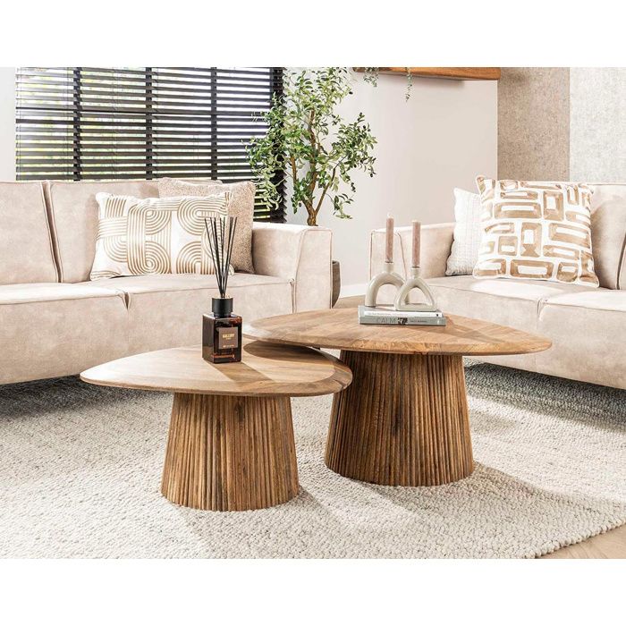 Dayo - lot de 2 tables basses gigognes - en bois massif de manguier - 93 et 76 cm - Bois Dayo - lot de 2 tables basses gigognes - en bois massif de manguier - 93 et 76 cm - Bois
