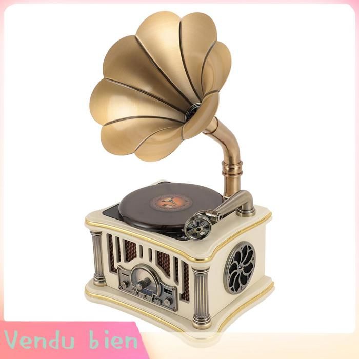 Garosa haut-parleur tourne-disque rétro Haut-parleur Gramophone Vintage entrée AUX 2000mAh lecteur CD rétro video Blanc