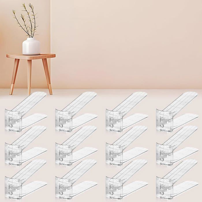 Organiseur Emplacements Chaussures Pour Placard 12 Pièces Empileur Réglable Hauteur Transparent