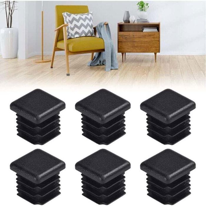 Bouchon pour tuyau carre 20mm plastique noir embouts pieds de table lot de 32 pieces