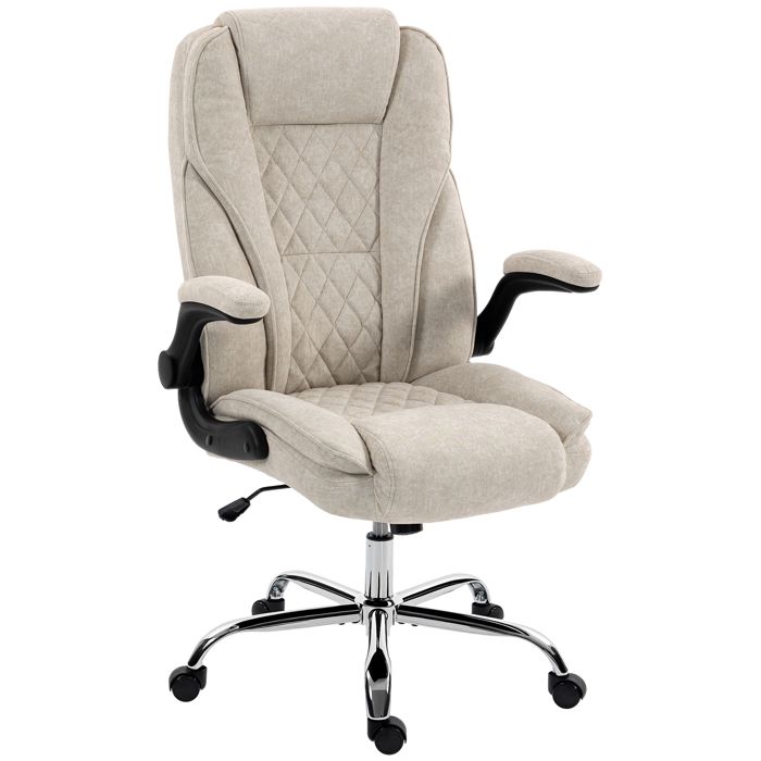 Fauteuil de bureau - HOMCOM - ergonomique - hauteur réglable accoudoirs relevables - tissu en velours - 70x70x114-122cm - beige