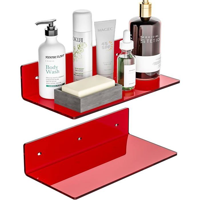 Étagères murales rouges petites de 30 cm étagères en acrylique pour salle de bain étagères flottantes pour 30cm Rouge
