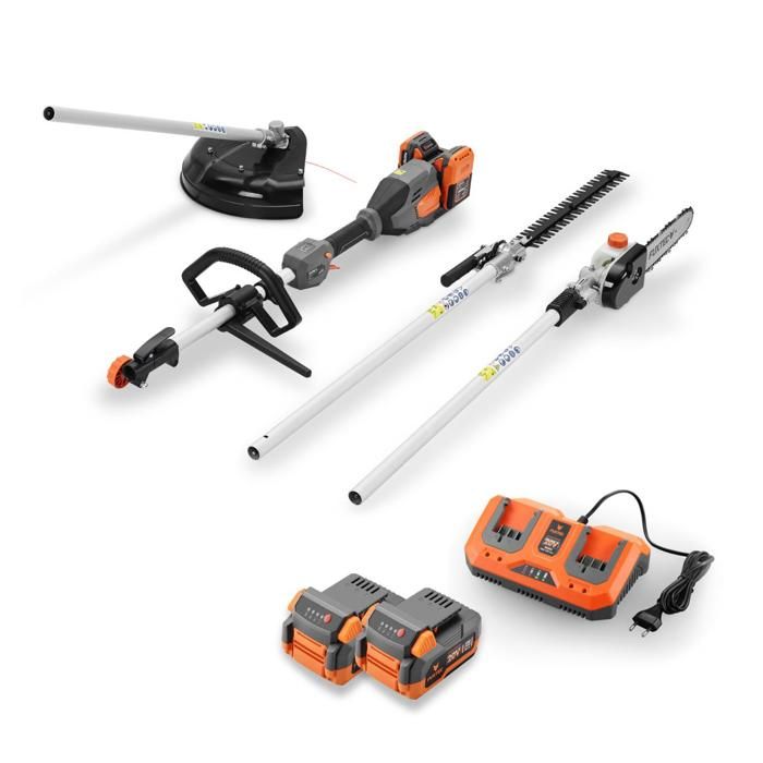 Outil multifonction à batterie FUXTEC FX-E2MTSET 40V 3 en 1 avec débroussailleuse taille-haie tronçonneuse sur perche