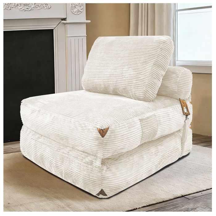 HOMVRA fauteuil lounge 1 place convertible avec rangement integre flanelle blanche format compact