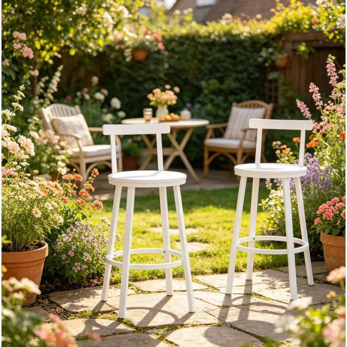 Tabouret De Bar Lot De 2 Blanc 65 Cm Siège Haut Moderne FloraGrace Pour Îlot De Cuisine A Monter Soi-Même 51 5x51 5x89cm