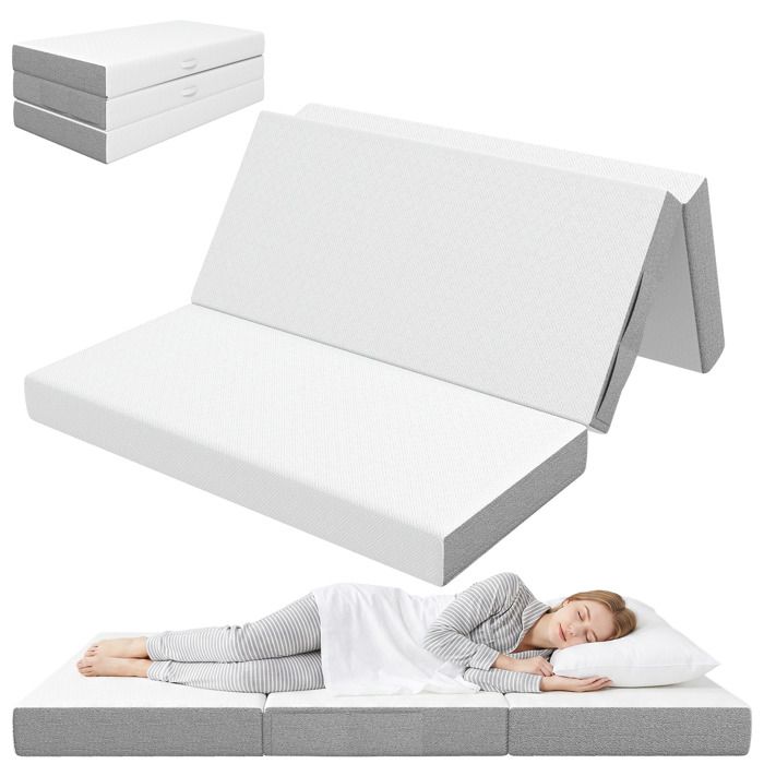 Matelas pliable - HOMCOM - 3 parties - housse lavable - mousse à mémoire de forme - 190x140x15cm - blanc