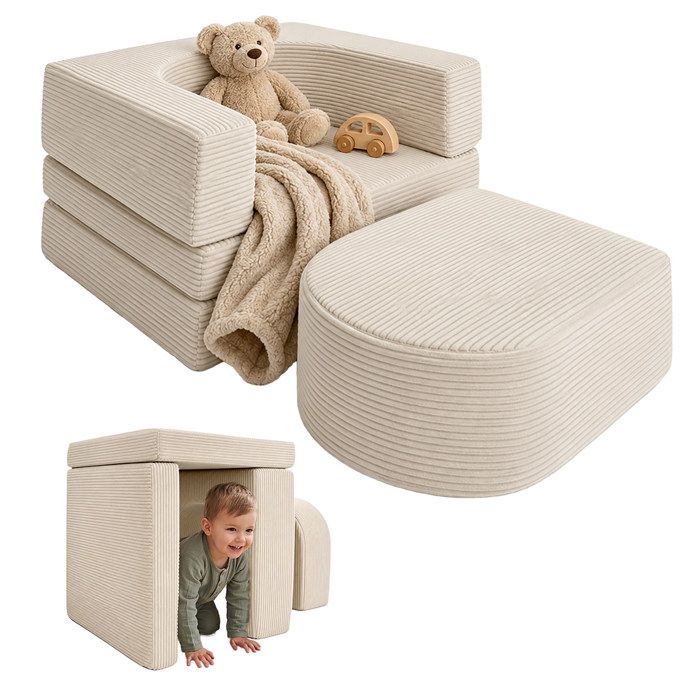Relaxdays fauteuil enfant modulable 4 pièces blocs souples velours côtelé H x L x P : 40 x 65 x 65 cm beige