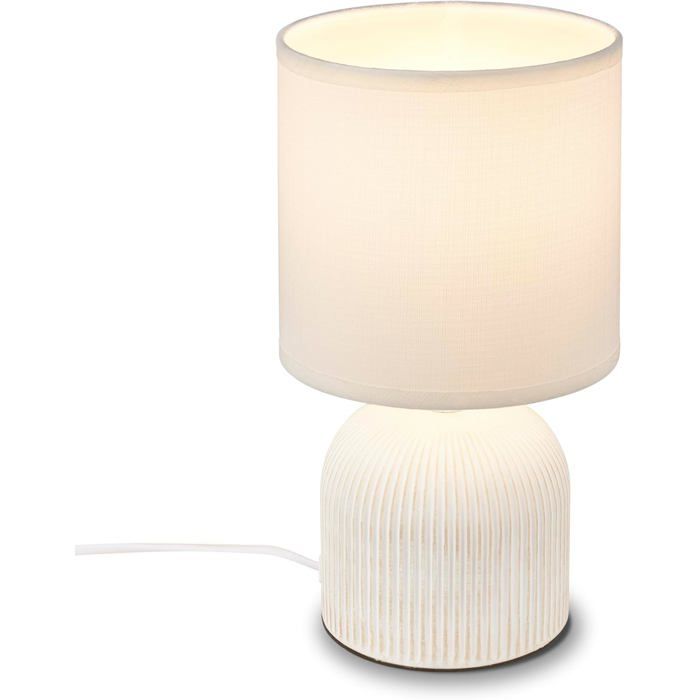 Lampe De Table Avec Abat-Jour En Tissu Pied En Céramique Et Interrupteur À Fil Lampe De Chevet Bureau Lecture 15x28Cm Blanc