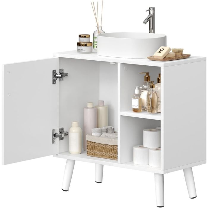 Meuble sous lavabo 60x30x60cm - EUGAD - 1 porte avec 2 compartiments ouverts - Blanc